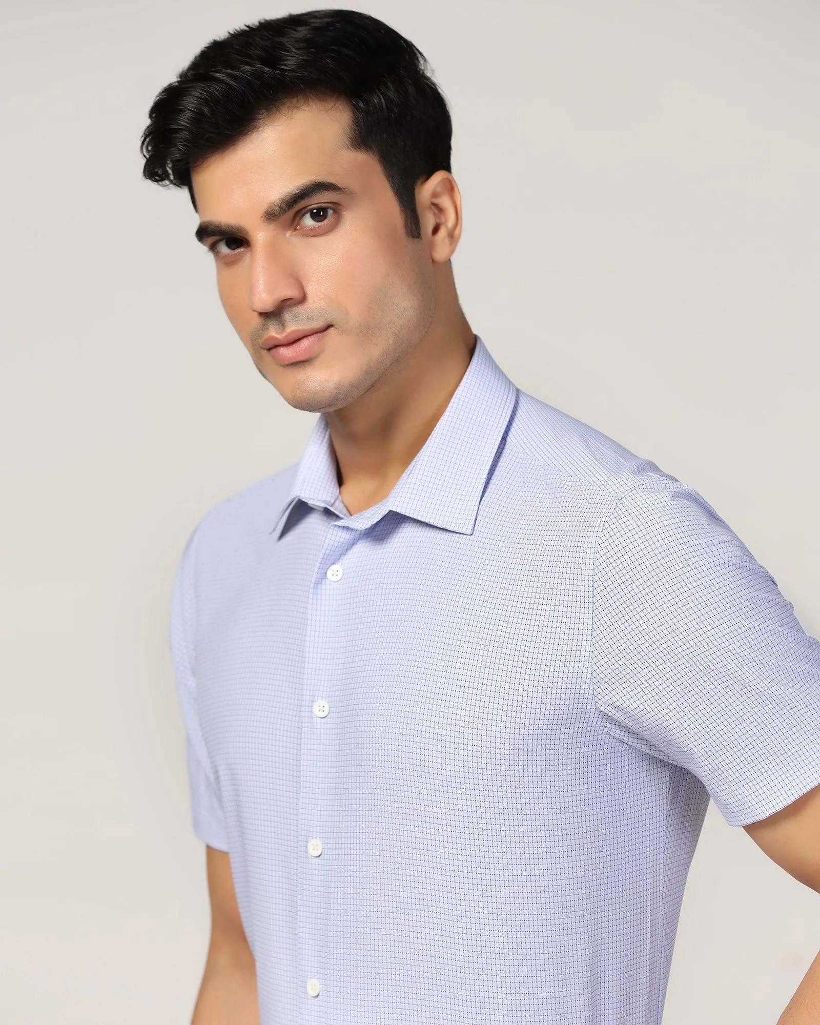 TechPro Formal Half Sleeve Blue Check Shirt - Valdo