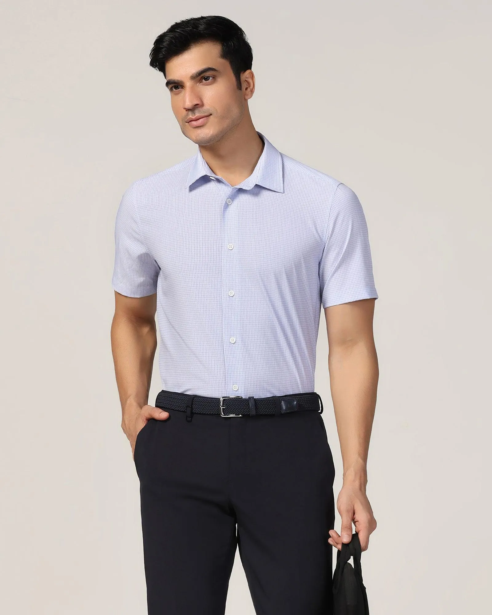 TechPro Formal Half Sleeve Blue Check Shirt - Valdo