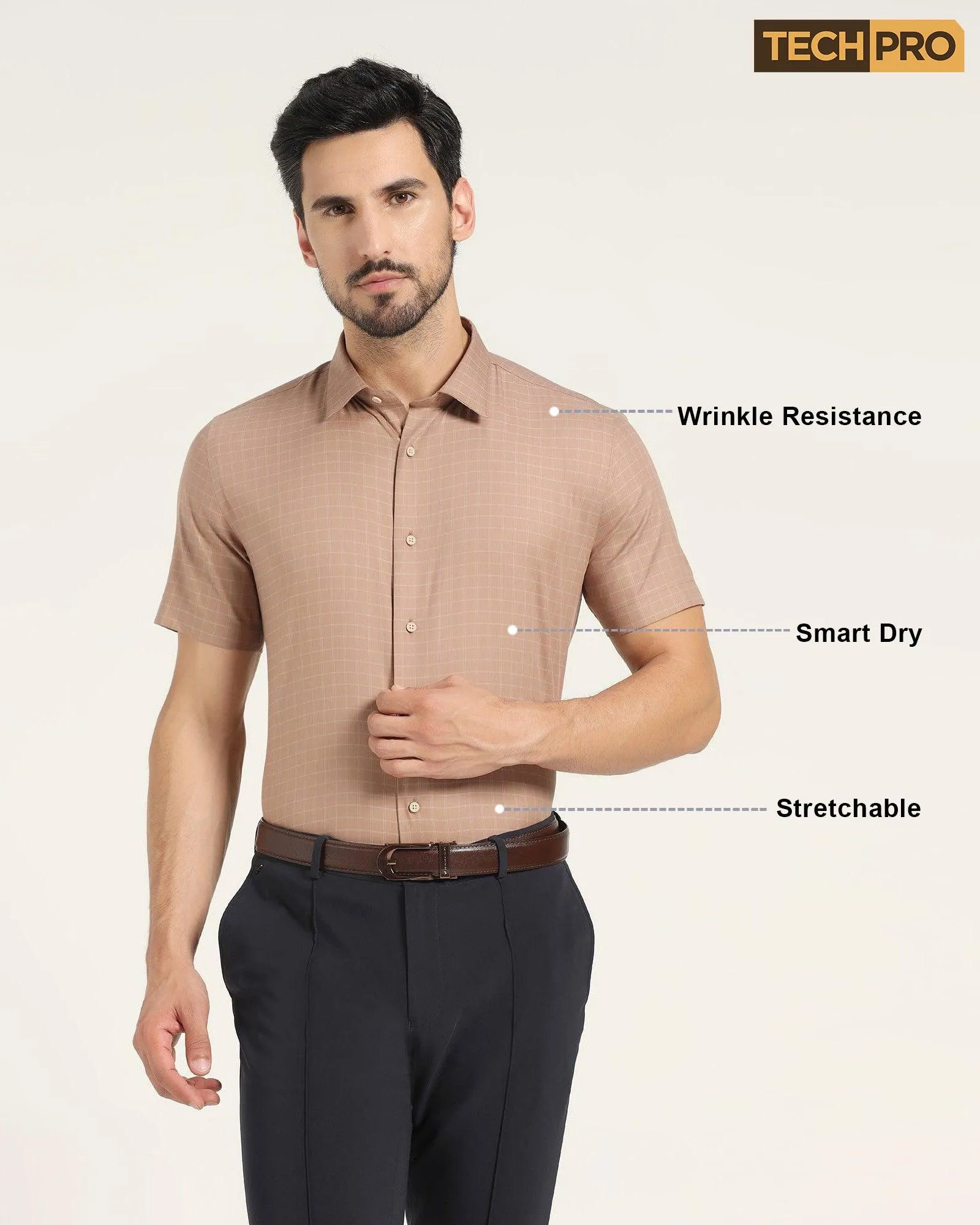 TechPro Formal Half Sleeve Brown Check Shirt - Becki