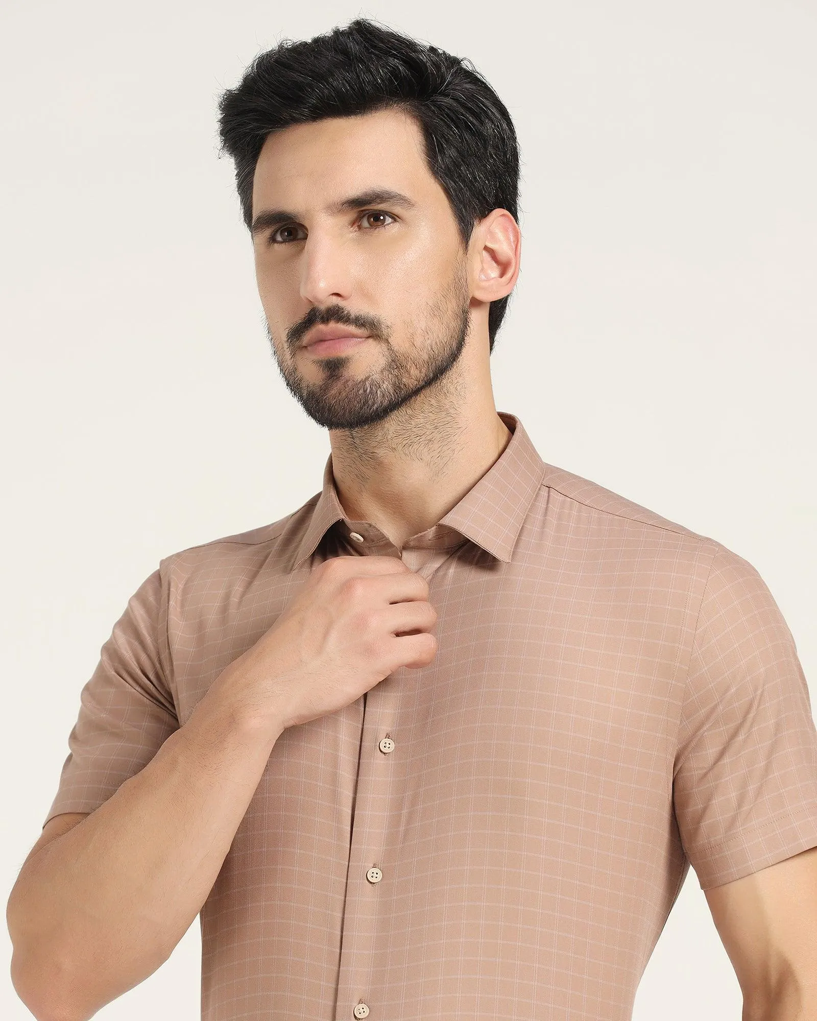 TechPro Formal Half Sleeve Brown Check Shirt - Becki