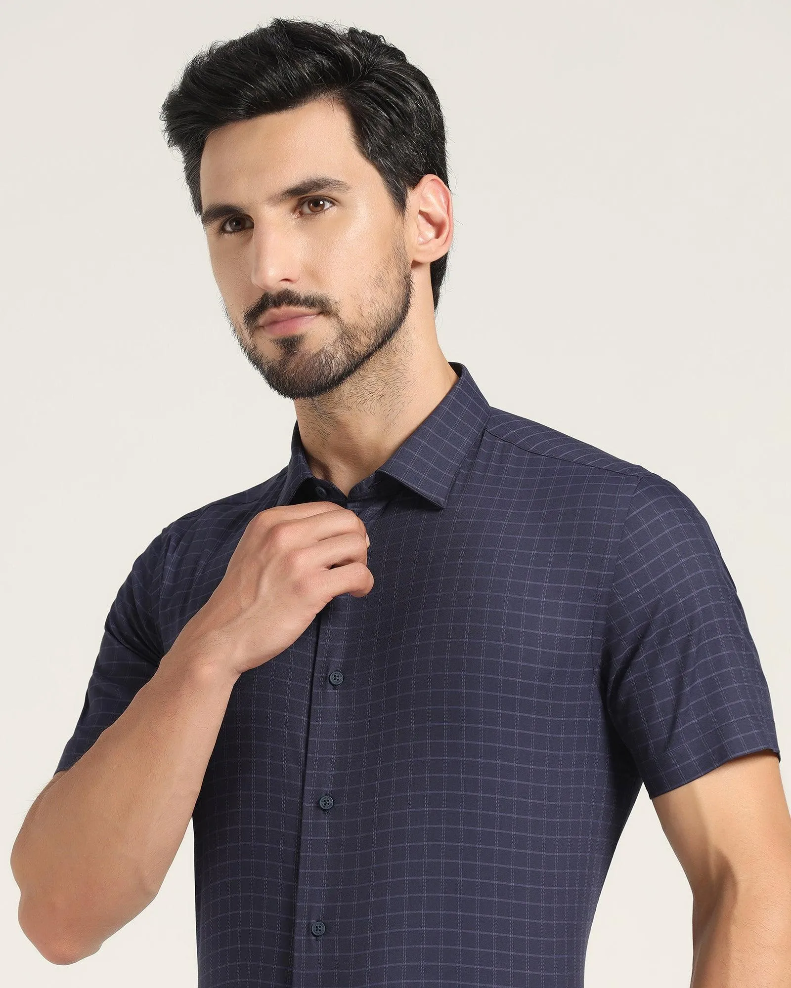 TechPro Formal Half Sleeve Purple Check Shirt - Becki