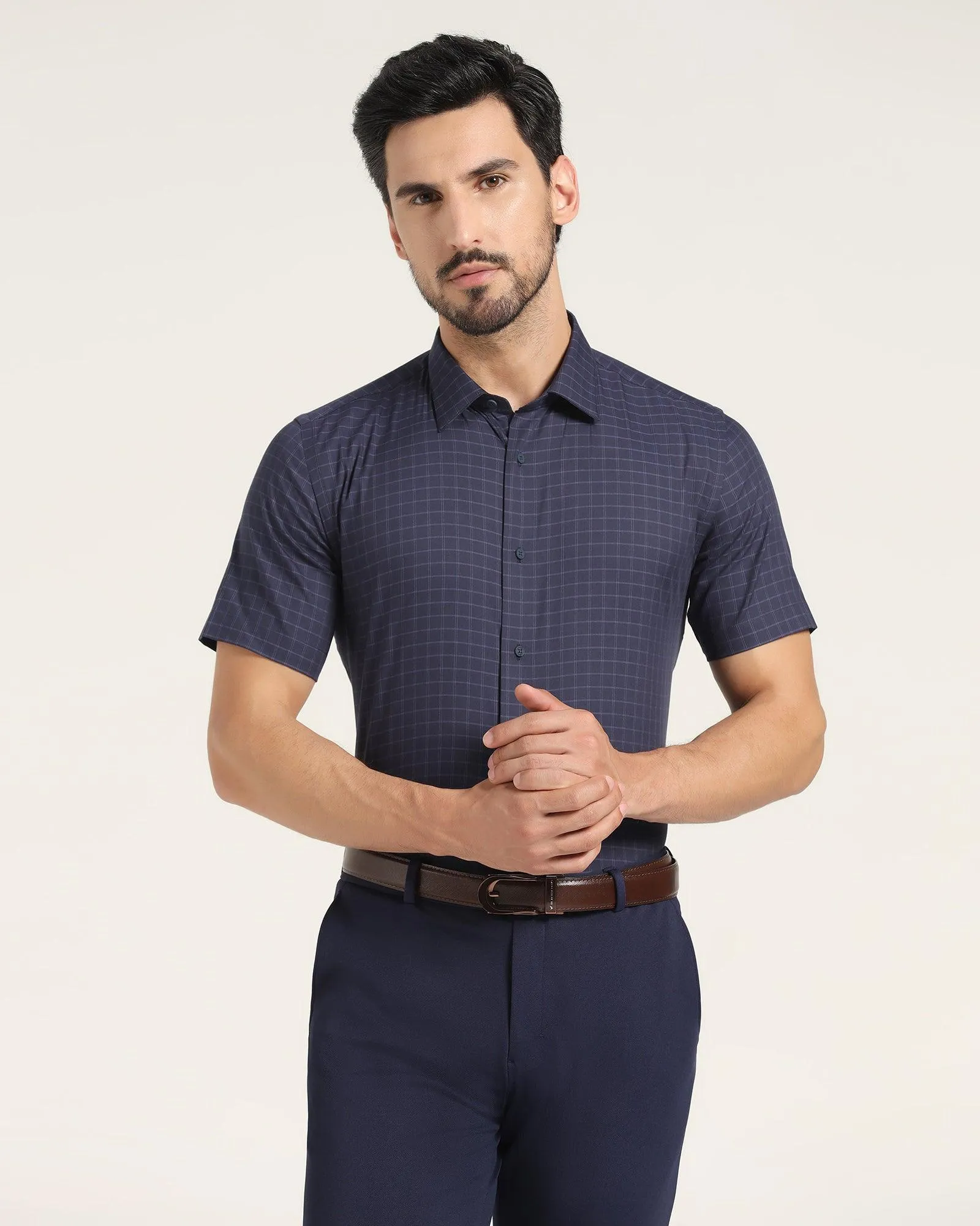 TechPro Formal Half Sleeve Purple Check Shirt - Becki