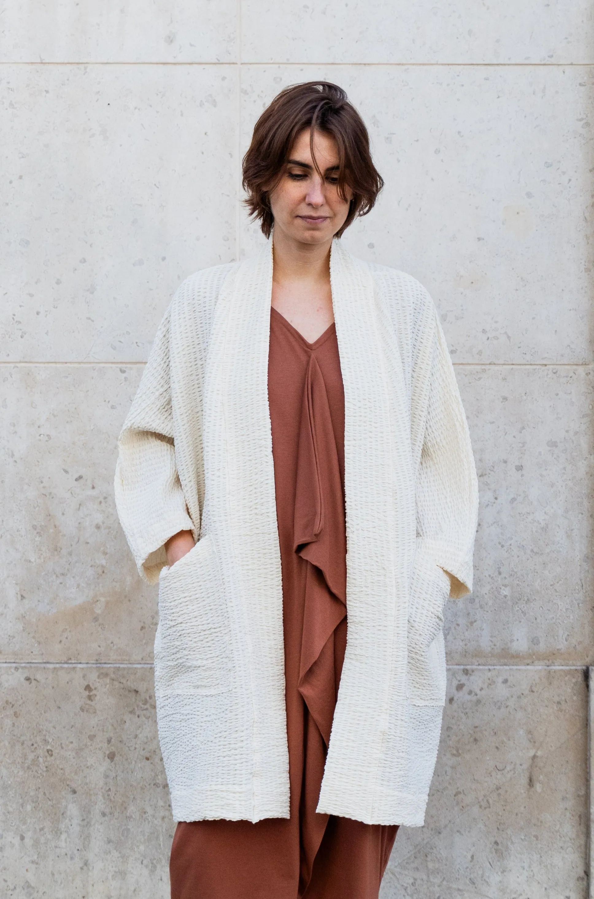 TEXTURED COTTON IVORY JACKET