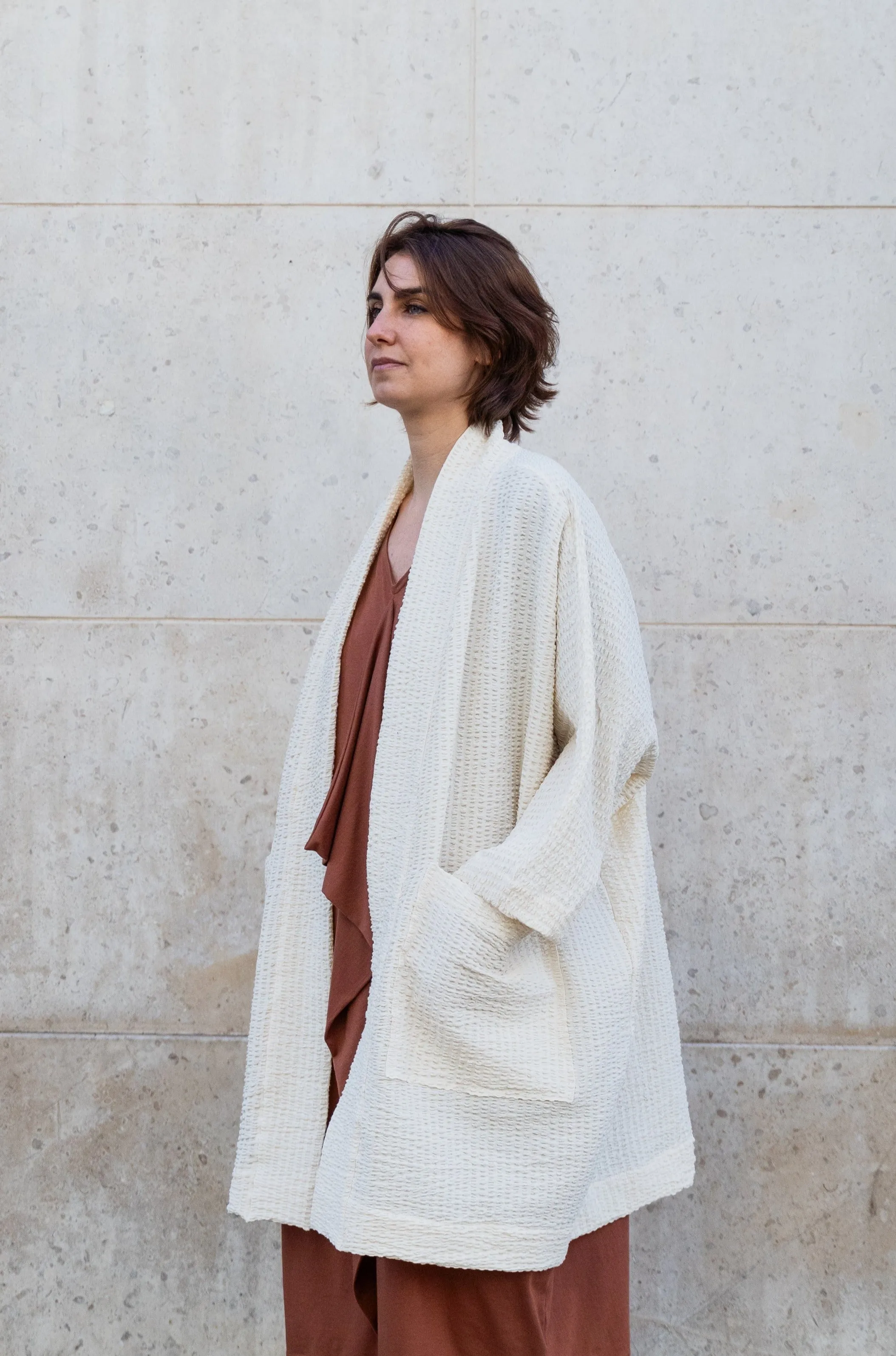 TEXTURED COTTON IVORY JACKET