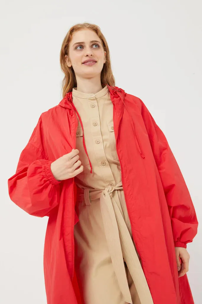 Tomato Red Lightweight Trench Coat