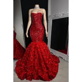 Trumpet/Mermaid Strapless Floral Lace Sequins Sleeveless Prom Dress