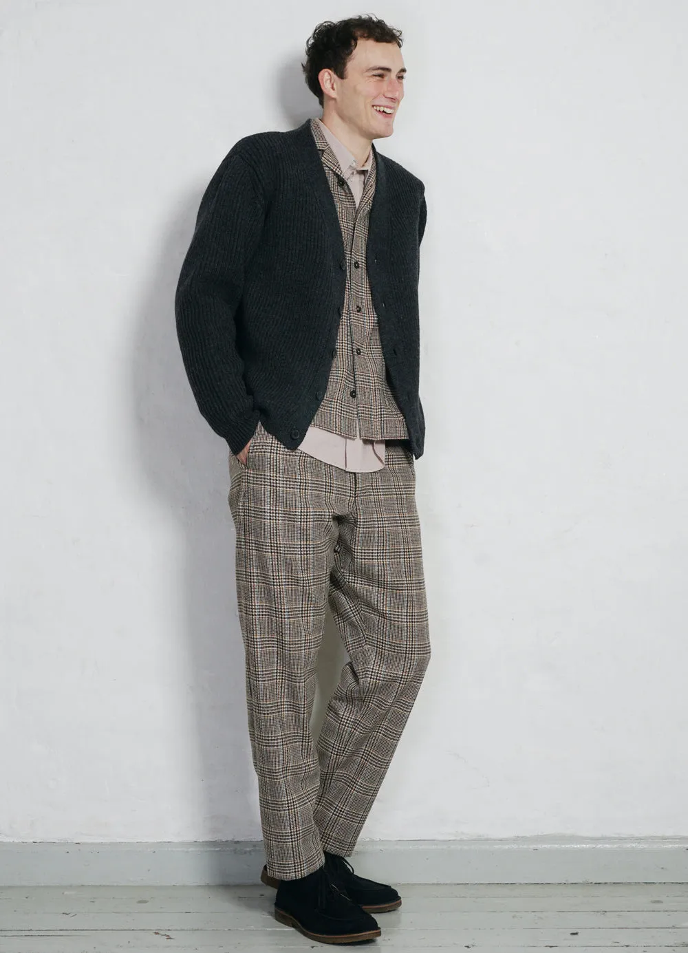 TYGE | Wide Cut Cropped Trousers | Classic Checks