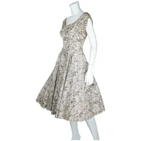 Vintage 50s Dress with Crinoline Skirt Abstract Print Sz S