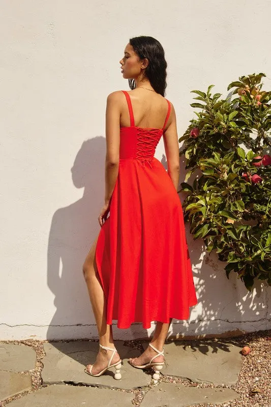 Waitlist 1/22 ♥ Brooklyn Sleeveless Corset Midi Dress Red