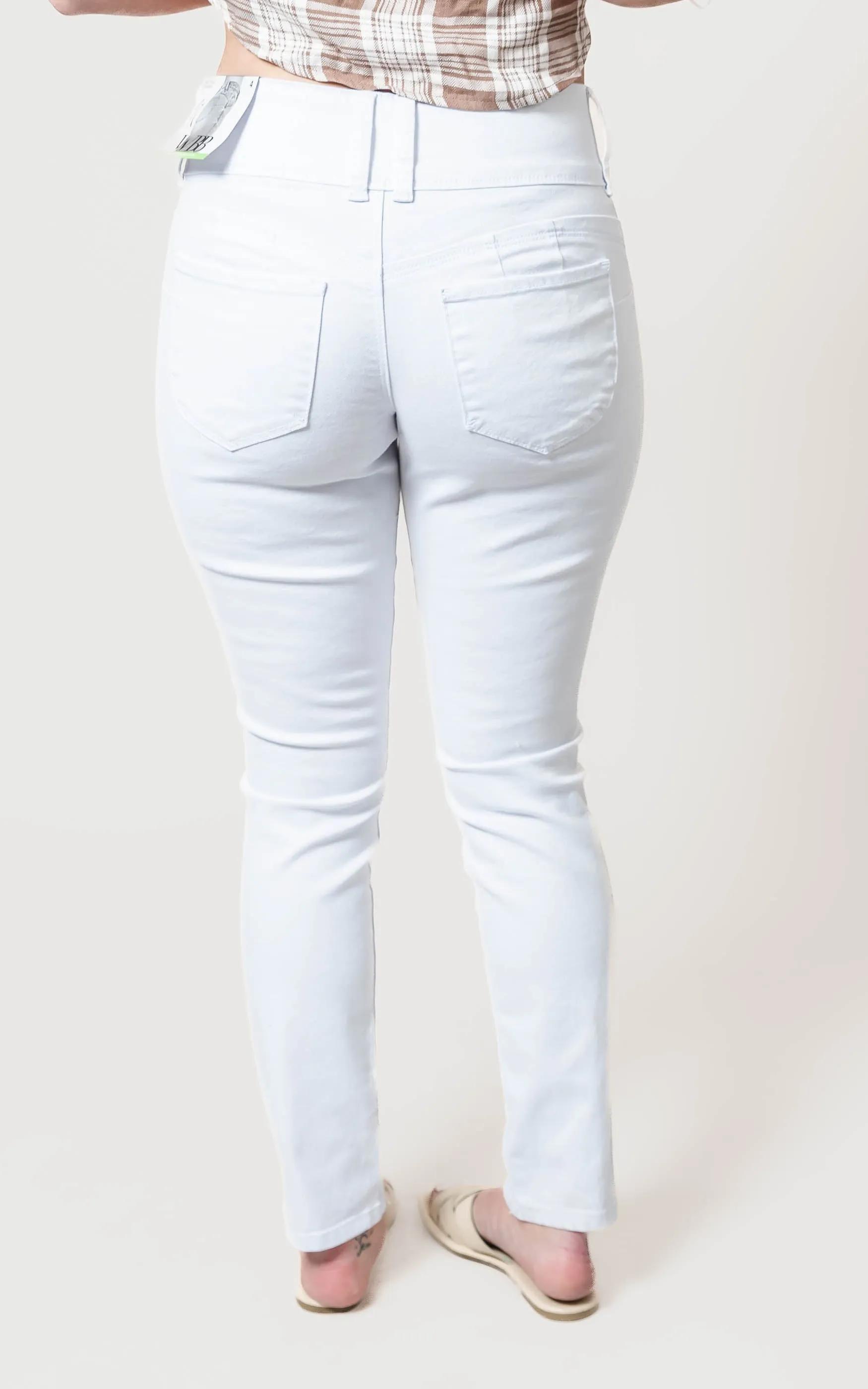 White Mid Rise 3 Button Skinny Jeans - YMI - Final Sale