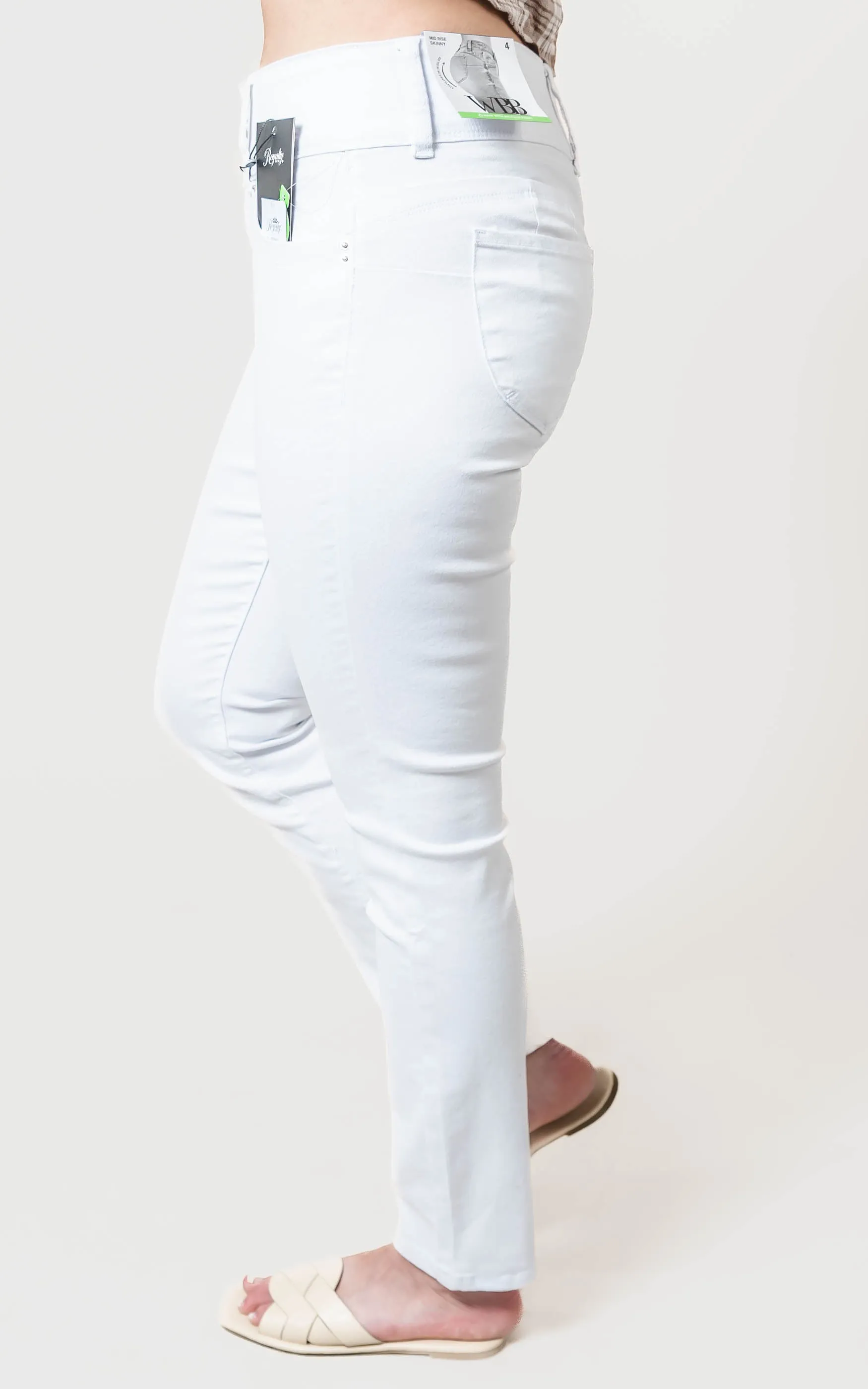 White Mid Rise 3 Button Skinny Jeans - YMI - Final Sale