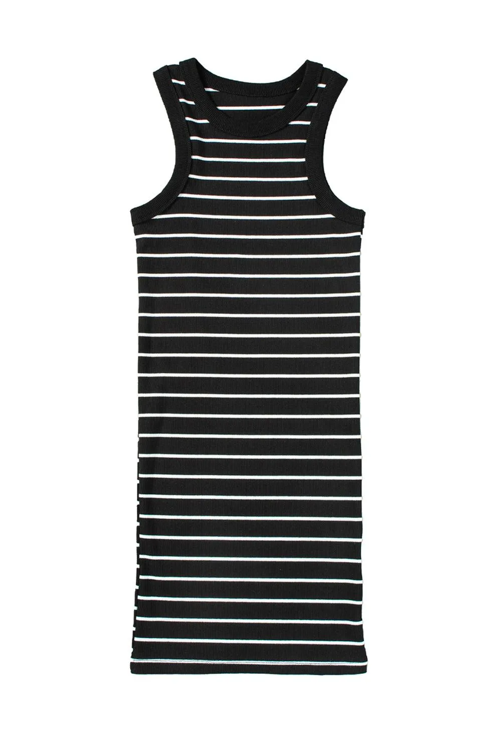 White Stripe Ribbed Knit Tank Mini Dress