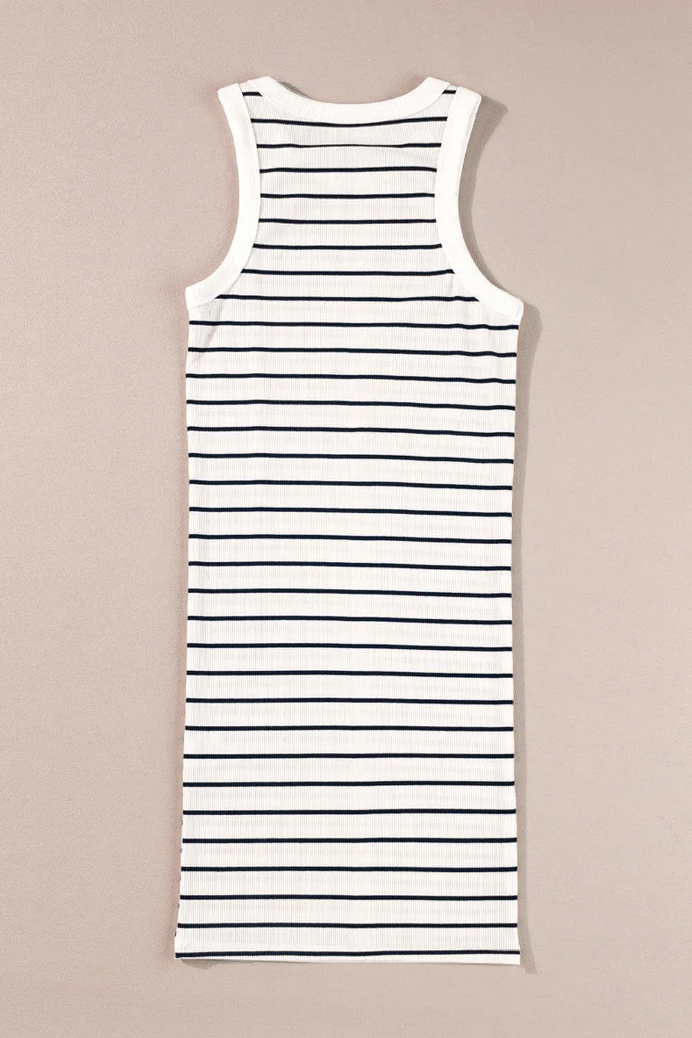 White Stripe Ribbed Knit Tank Mini Dress