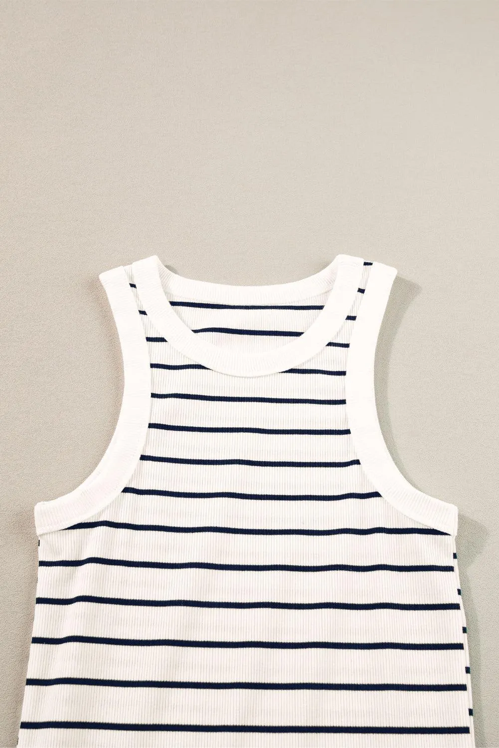 White Stripe Ribbed Knit Tank Mini Dress