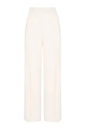 Wide Leg Trousers in Plain Ivory Crepe - Paloma