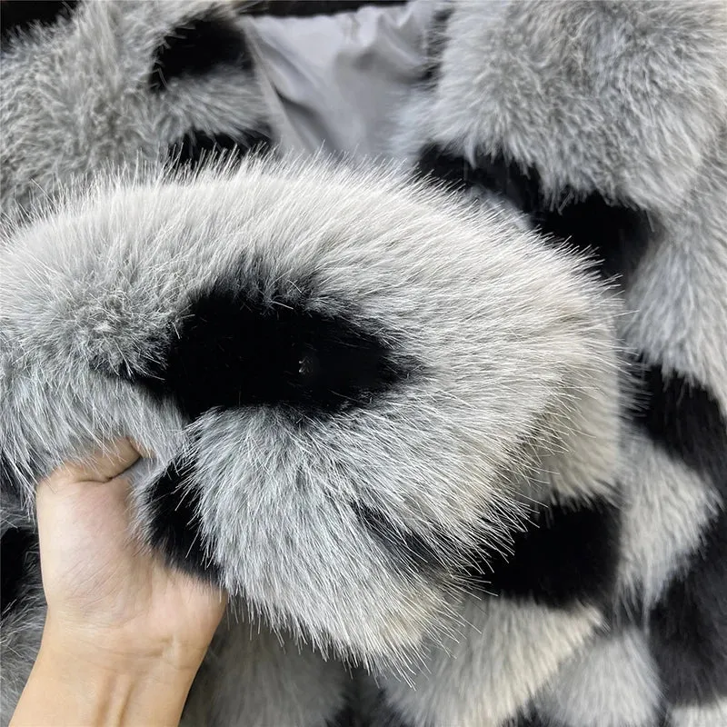 Winter Retro Fur Coat  Zebra Print Mid-Length Cardigan