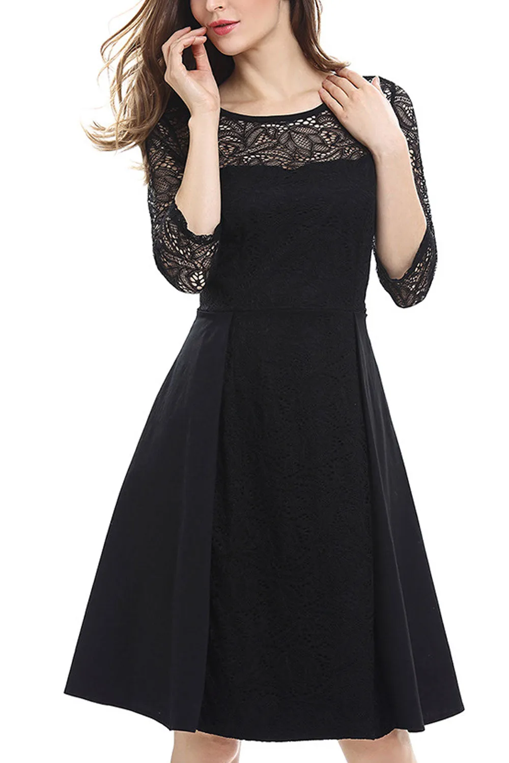 Women Apealing Lace Crafted Shoulder & Sleeve Beautiful Swing Skirt Style Princess Dress - WD118183