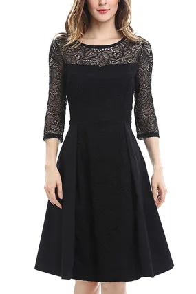 Women Apealing Lace Crafted Shoulder & Sleeve Beautiful Swing Skirt Style Princess Dress - WD118183