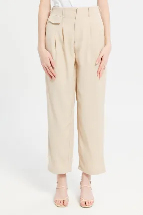 Women Beige High Waist Pant