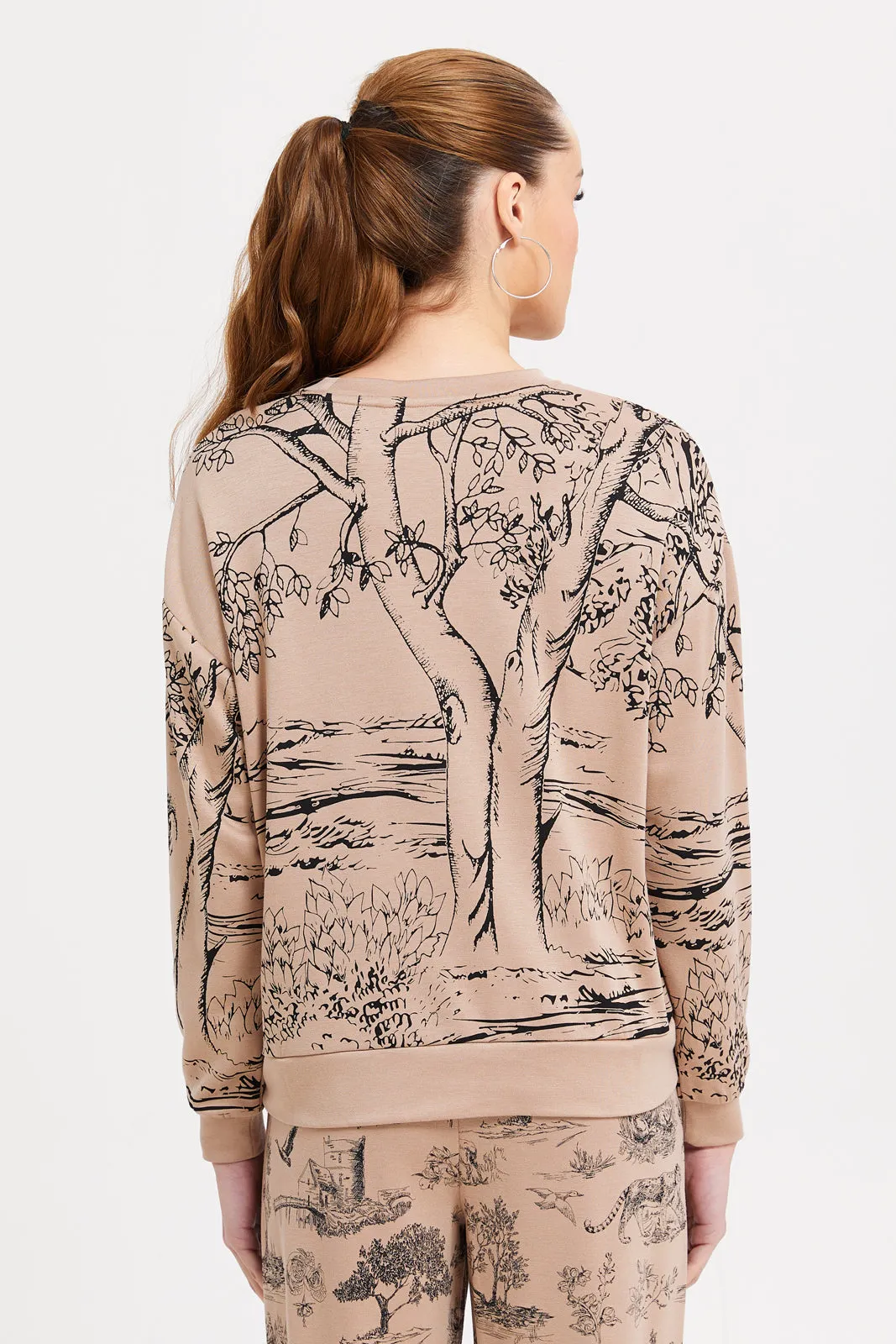 Women Beige Printed Sweatshirt