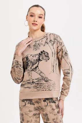 Women Beige Printed Sweatshirt