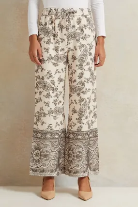 Women Beige Printed Wide Leg Trousers