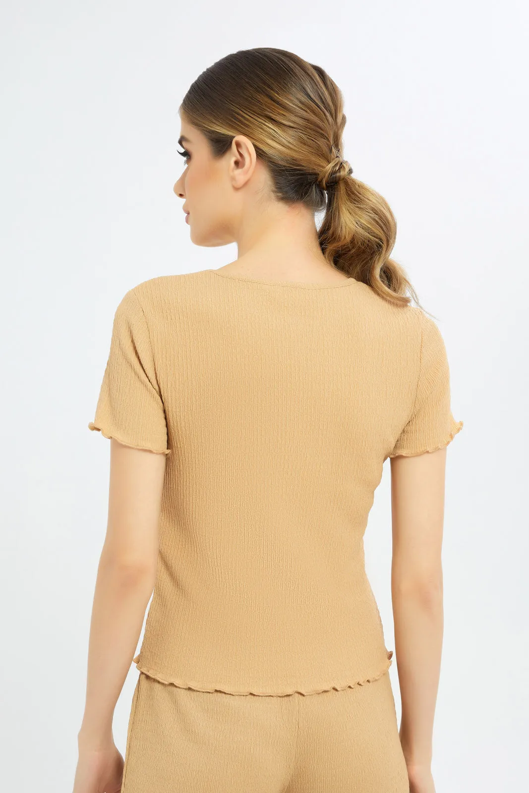 Women Beige Round Neck Top