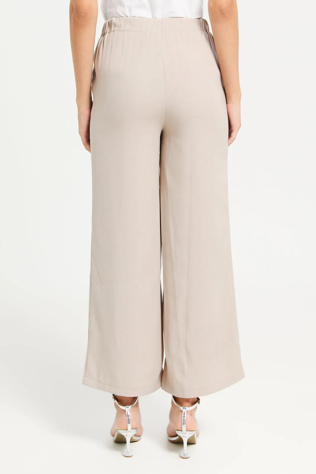 Women Beige Waistband Detail Trouser