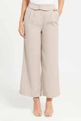 Women Beige Waistband Detail Trouser