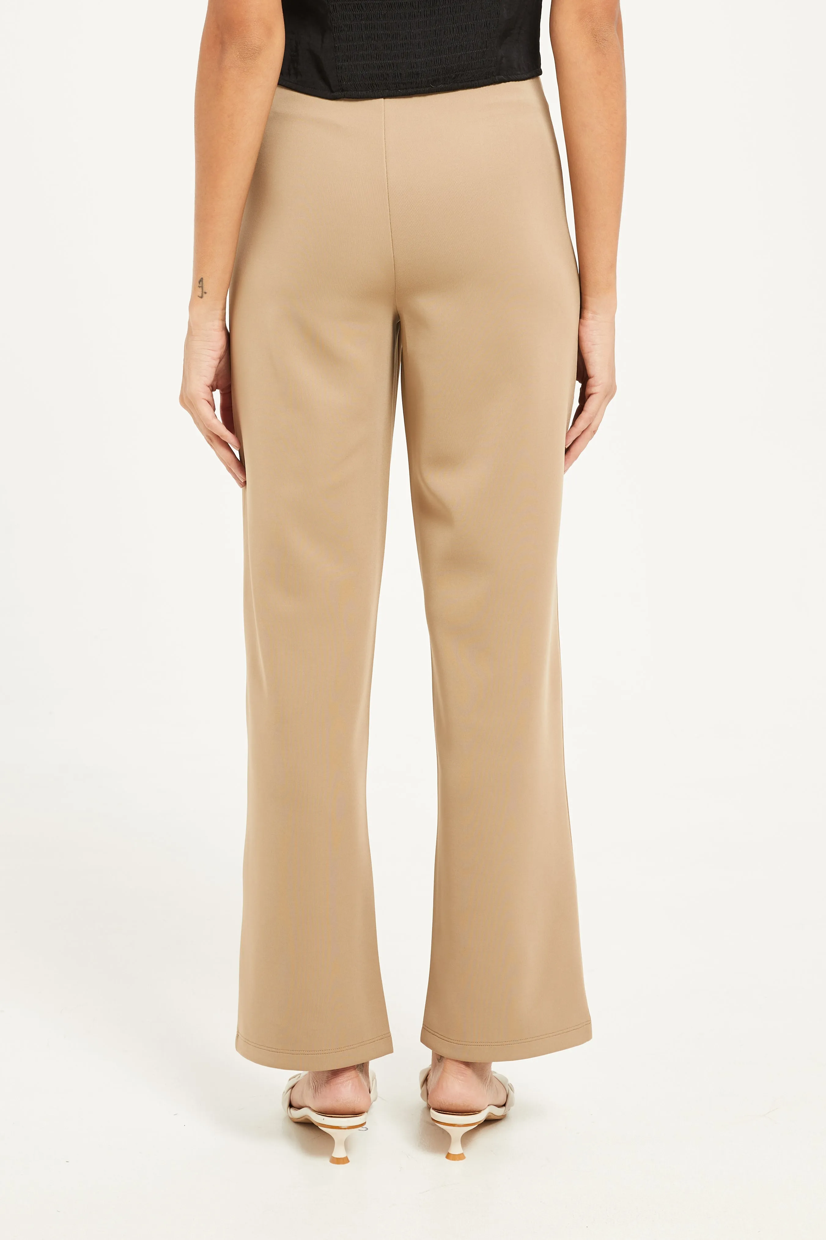 Women Beige Wide Leg Trousers