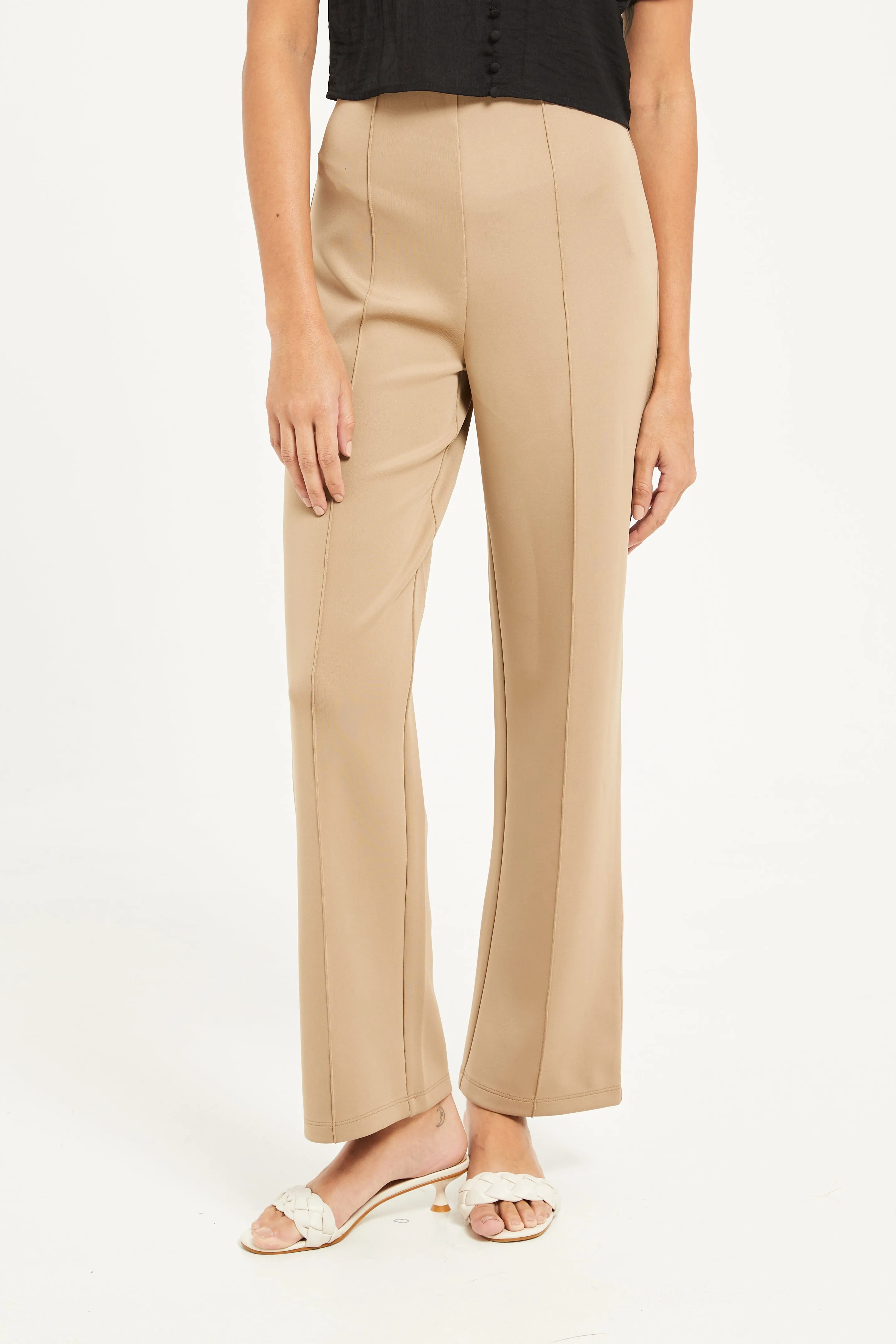 Women Beige Wide Leg Trousers