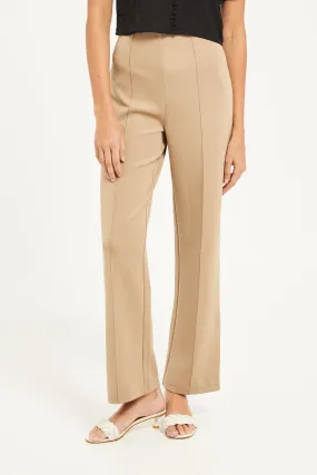 Women Beige Wide Leg Trousers