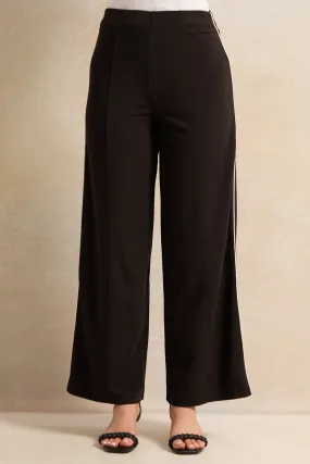 Women Black Contrast Piping Trousers