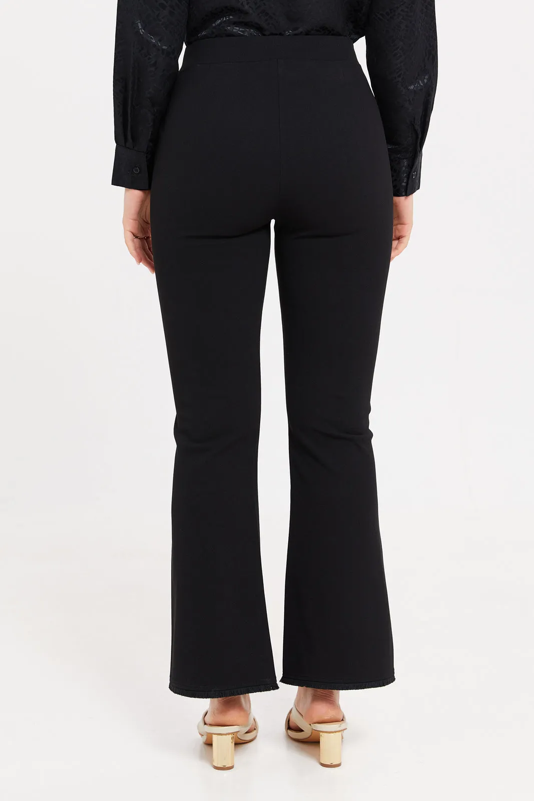 Women Black Flare Leg Trousers