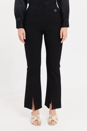 Women Black Flare Leg Trousers