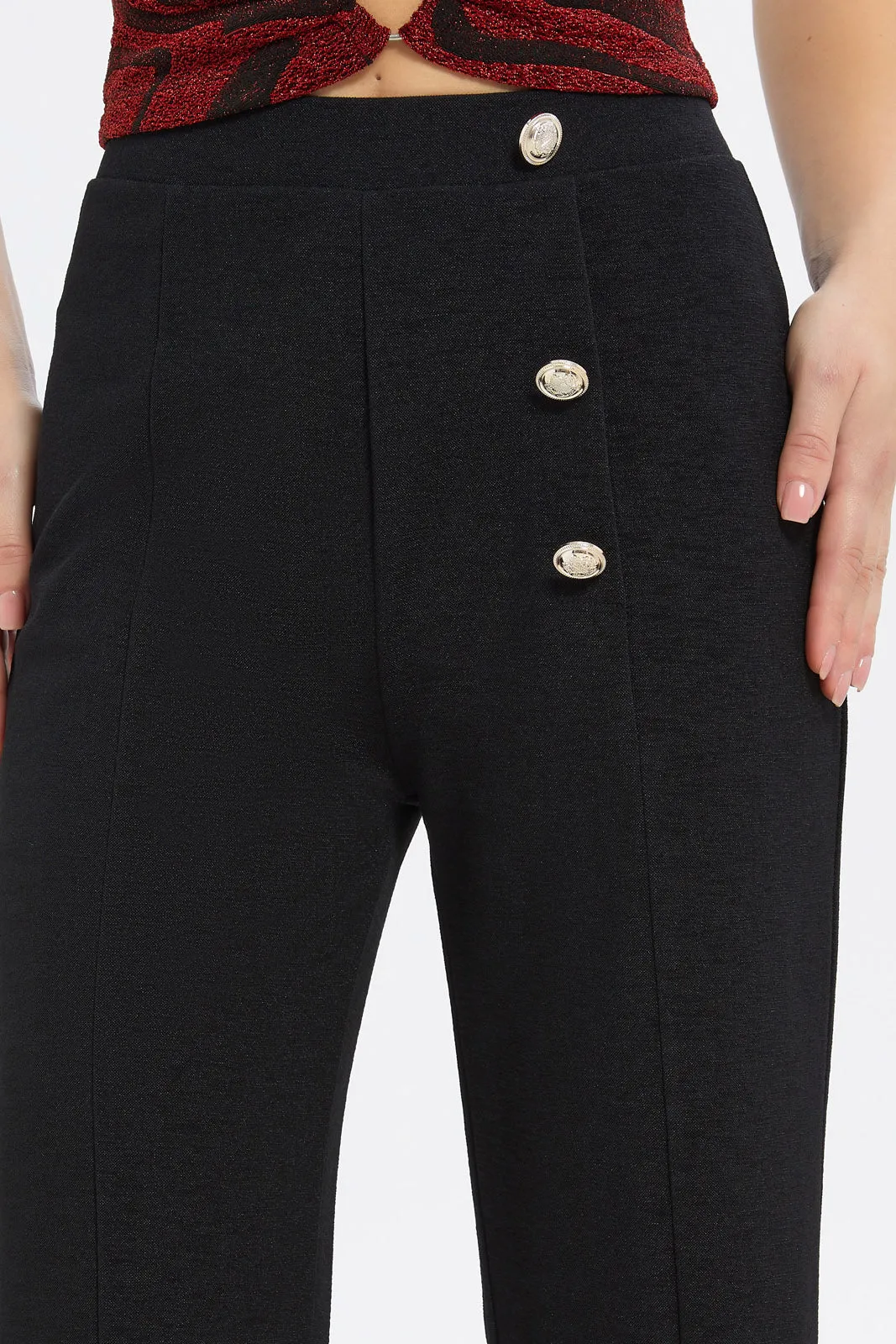 Women Black High Waist Straight Fit Trouser