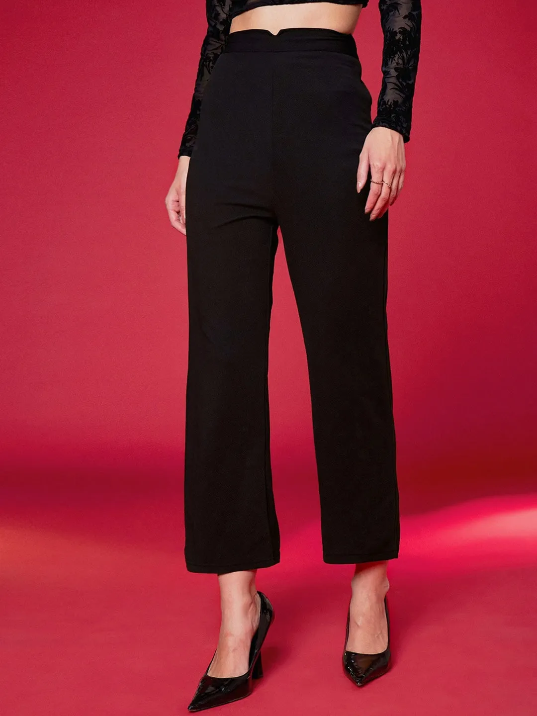 Women Black Knit Straight Fit Trousers