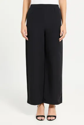 Women Black Plain Tailored Wide Leg Trouser