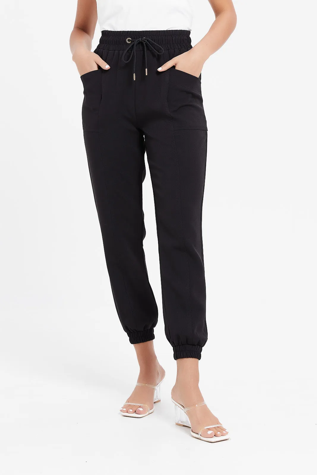 Women Black Tapered Pants