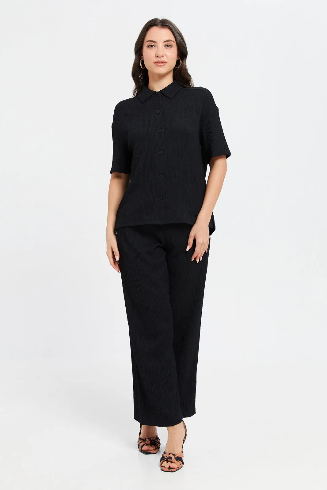 Women Black Textured Pants