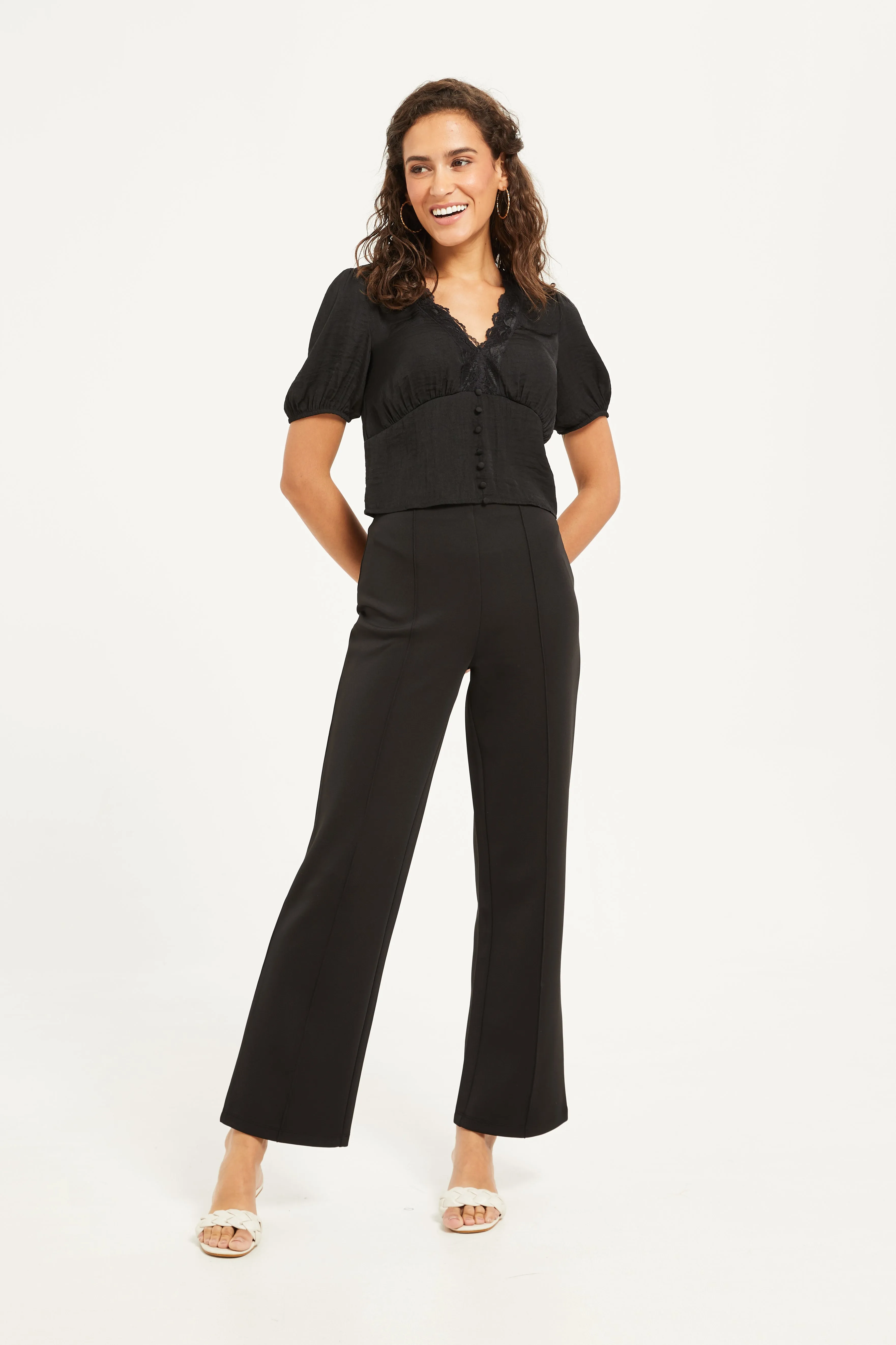 Women Black Wide Leg Trousers