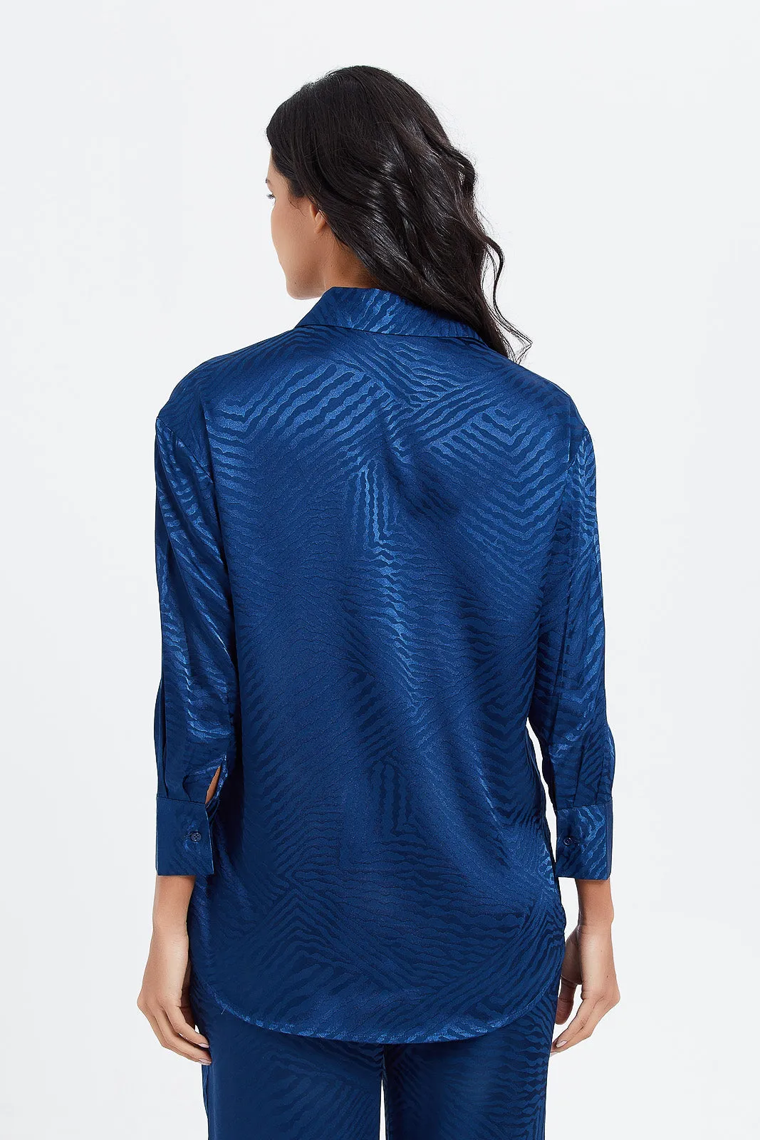 Women Blue Jacquard Oversized Shirt