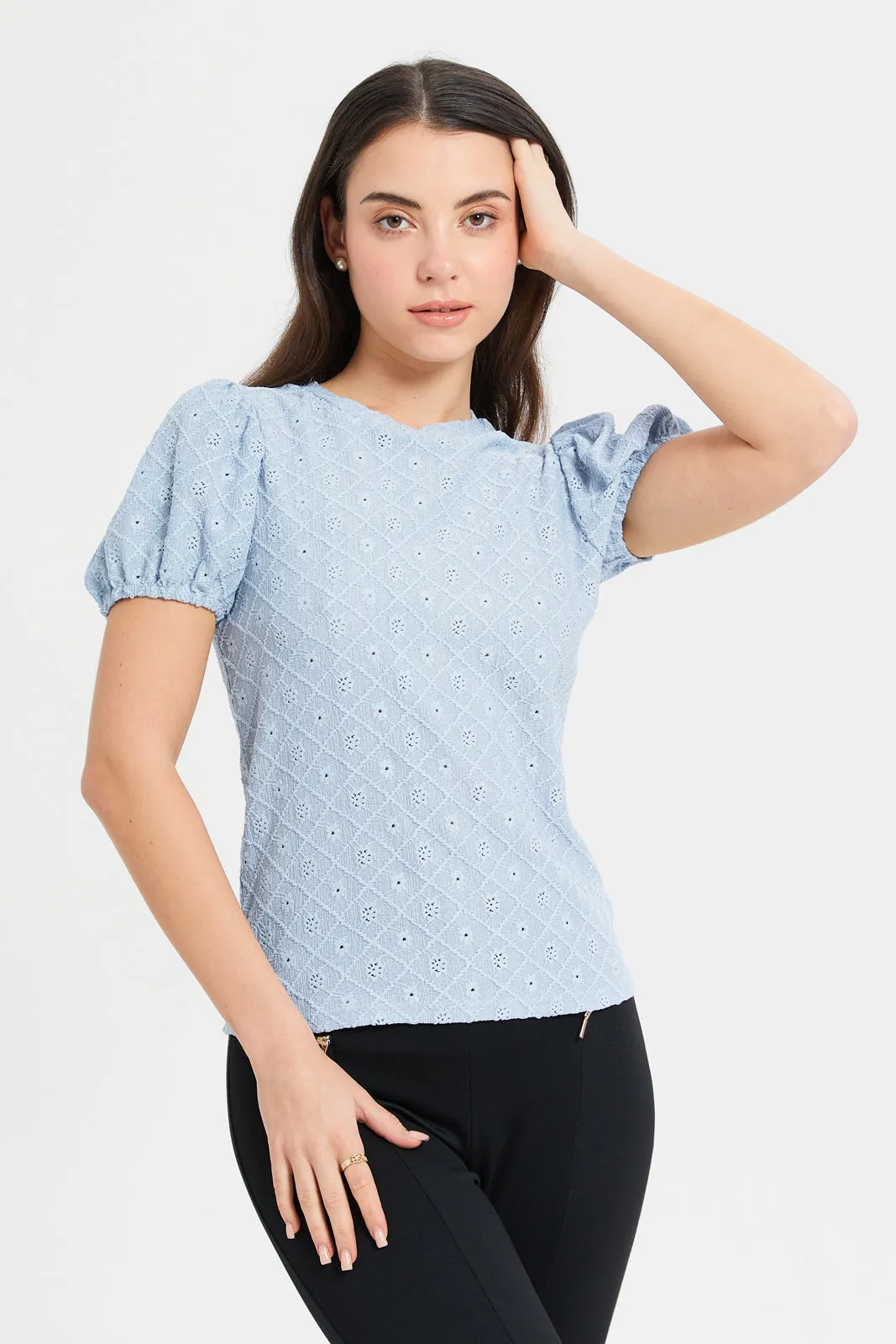 Women Blue Lace Top