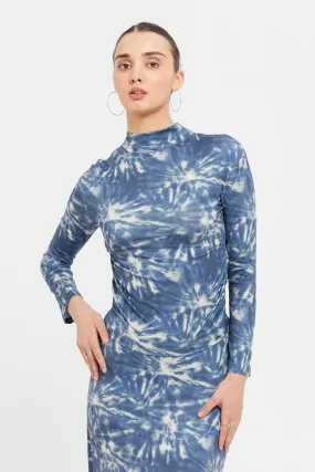 Women Blue Printed Side Ruched Top