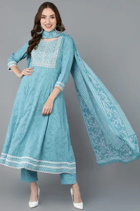 Women Blue Rayon Blend Kurta Trousers With Dupatta