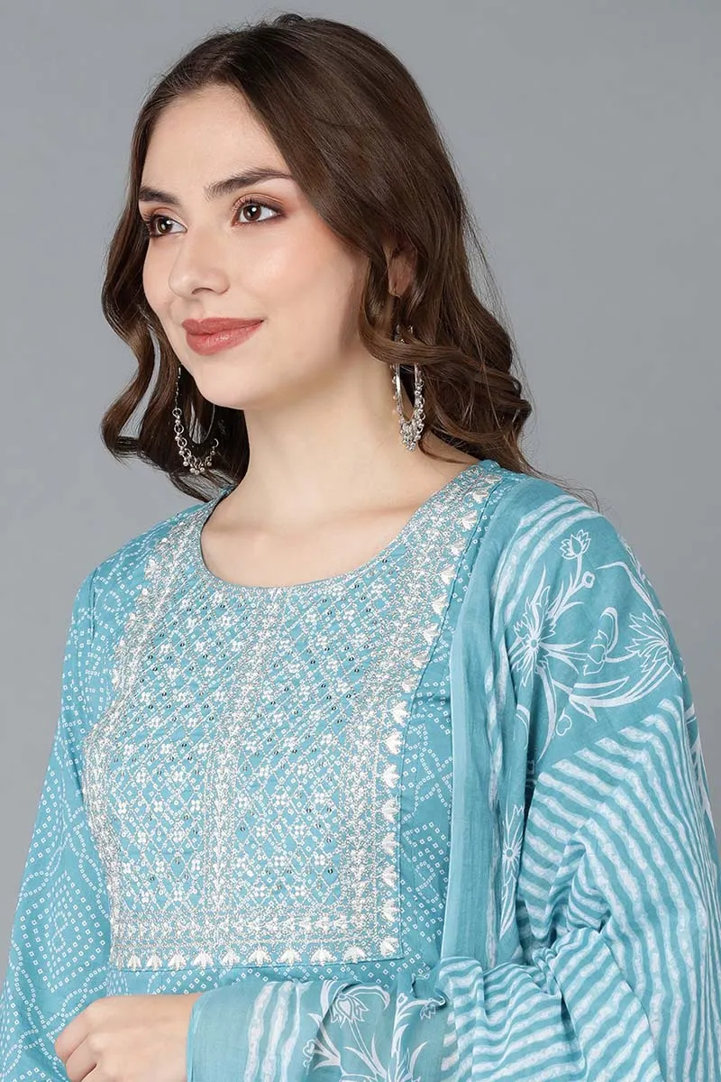 Women Blue Rayon Blend Kurta Trousers With Dupatta