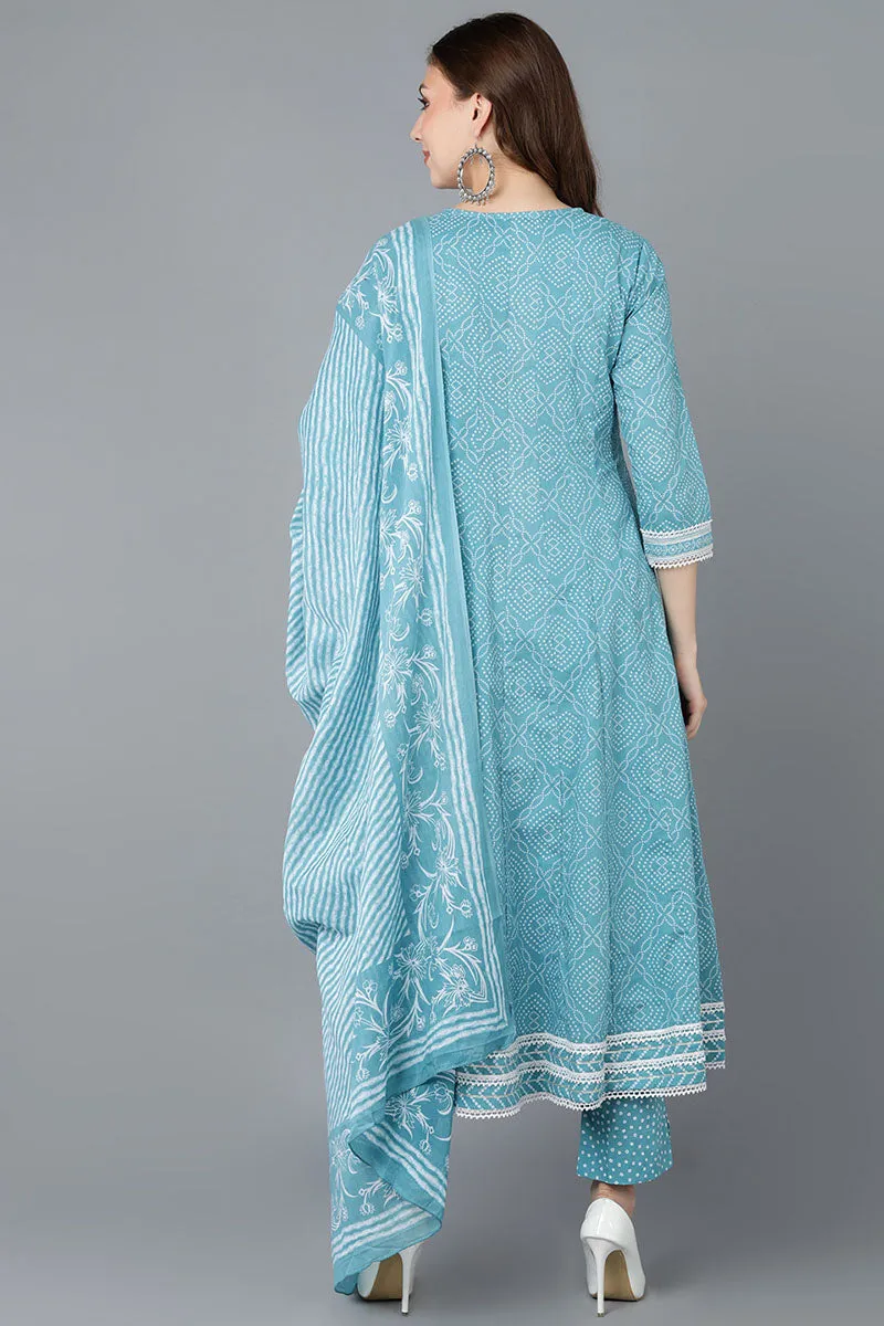 Women Blue Rayon Blend Kurta Trousers With Dupatta