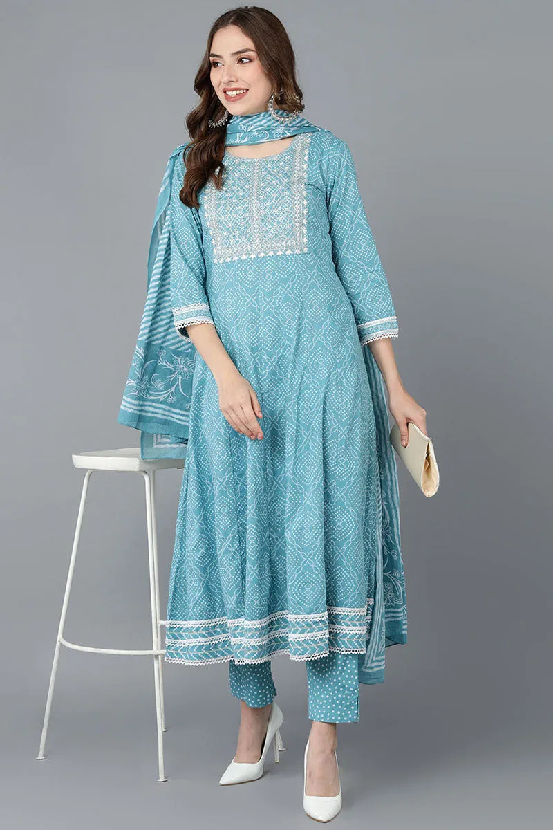 Women Blue Rayon Blend Kurta Trousers With Dupatta