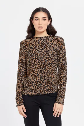 Women Brown Printed Long Sleeve Top