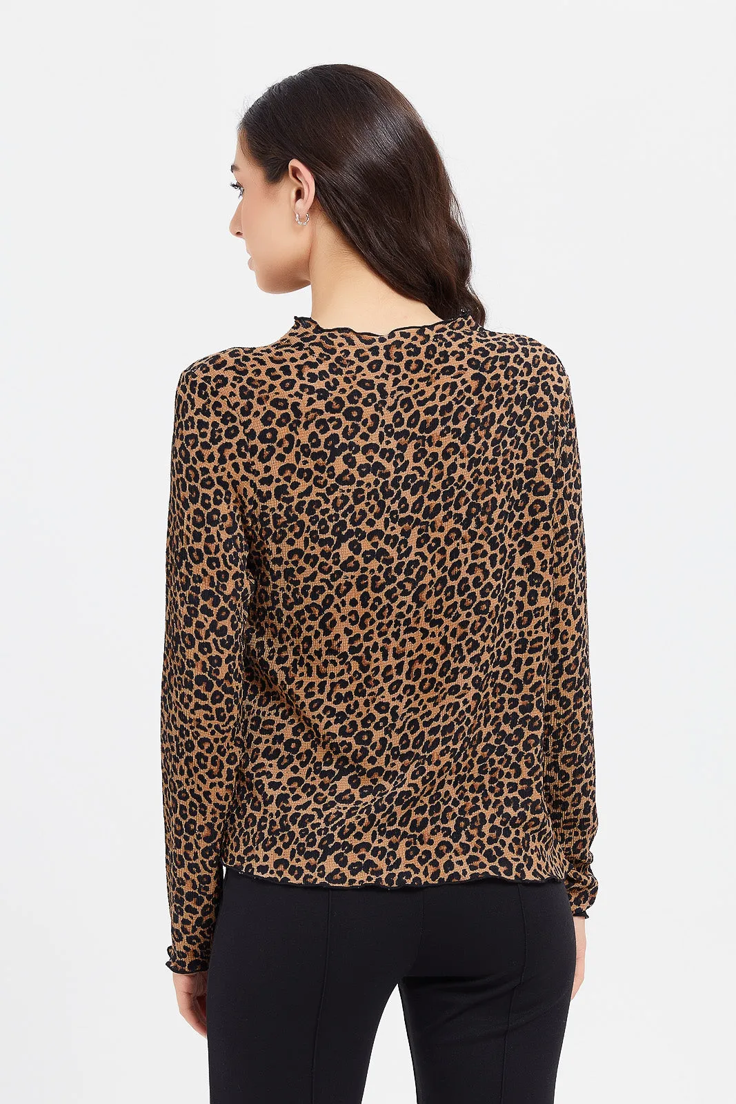 Women Brown Printed Long Sleeve Top